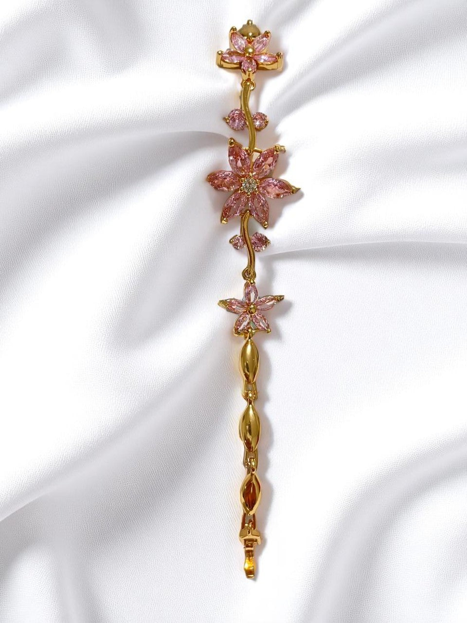 Pulsera Brillo Floral Rosado